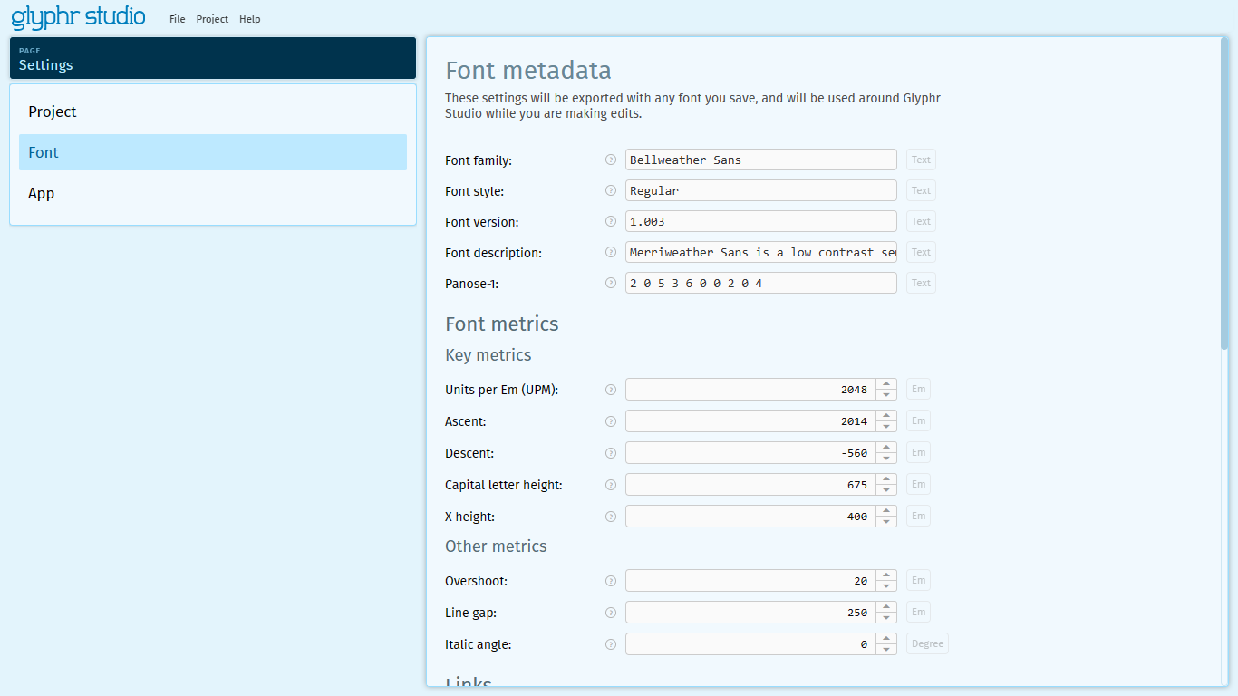 Settings page